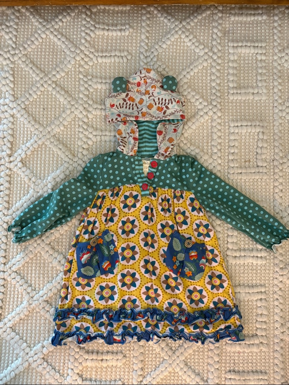 Matilda Jane Teal, Yellow & Blue Mixed-Print Hooded Dress